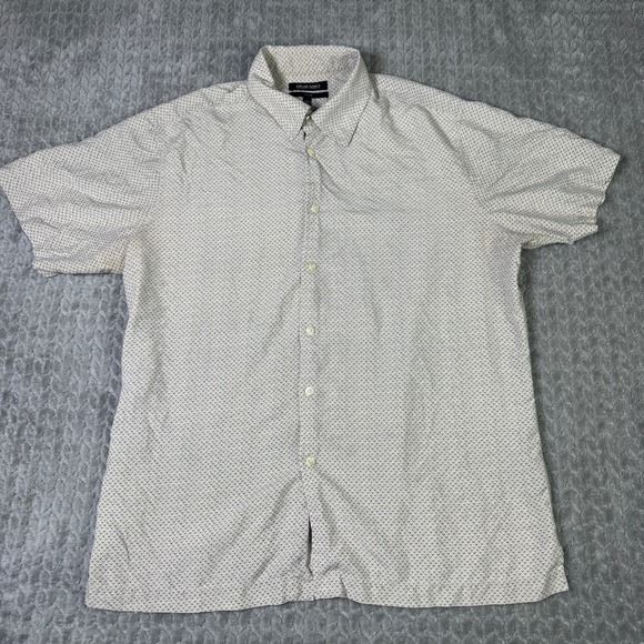 Murano Other - Murano Silk Mens Cream Tan Geometric Print Short Sleeve Button Up Shirt XL Soft